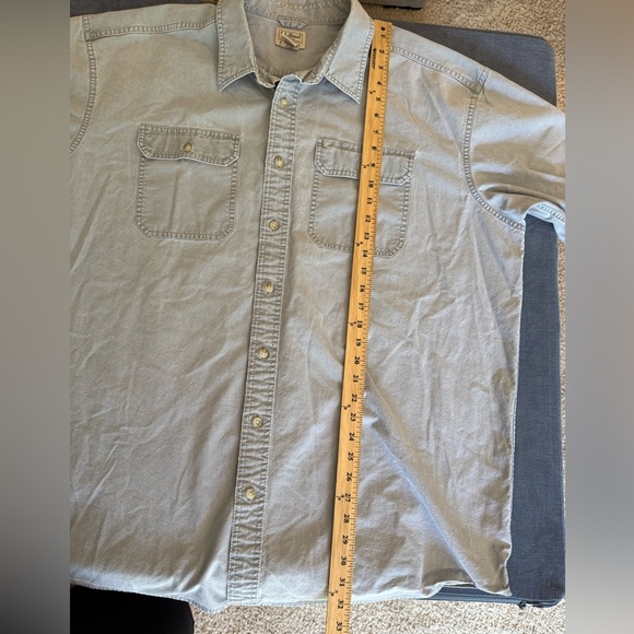 L.L Bean Denim Short Sleeve Button Up Mens SZ XXL Tall Light Blue 100% Cotton - Picture 6 of 7